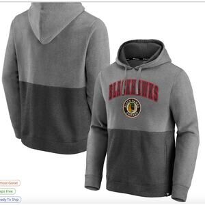 NWOT‎ Chicago Blackhawks Fanatics Hoodie - Heathered Gray/Black, 70$ Large